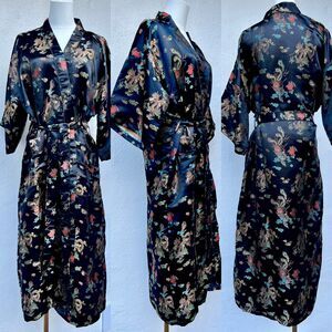 Vintage Double Peach 100% Silk Brocade Chinese Robe Dragon & Phoenix Motif (S/M)